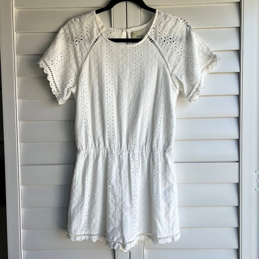 Anthropologie white eyelet summer shorts romper